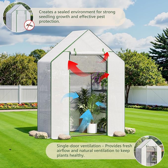 Greenhouse for Outdoors, Small Greenhouse, Walk-in Greenhouses with 3 Tiers 4 Shelves, PE Cover, Heavy Duty Plant Greenhouses for Garden and Backyard