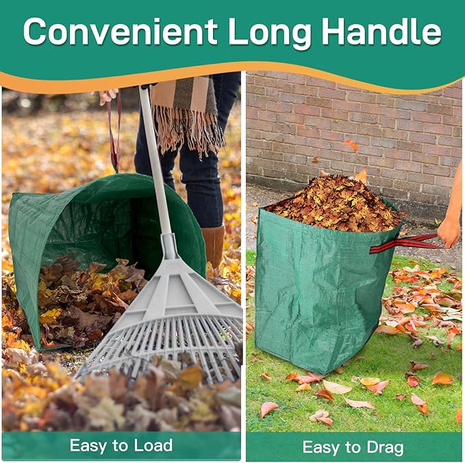 2 Pack 53 Gallon Reusable Yard Waste Bags, Dustpan-Type Lawn Bags, Collapsible Heavy Duty Leaf Bags, Standable Garden Waste Bags for Collecting Leaves, Lawn Grass, Clippings and Branches