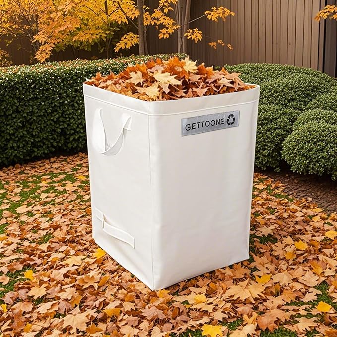 Lawn Bags for Yard Waste | Heavy-Duty Collapsible Leaf Bag, 38 Gallon Reusable Garden Clippings Container & Outdoor Trash Can with 2 Carry Handles (Square Bigger)