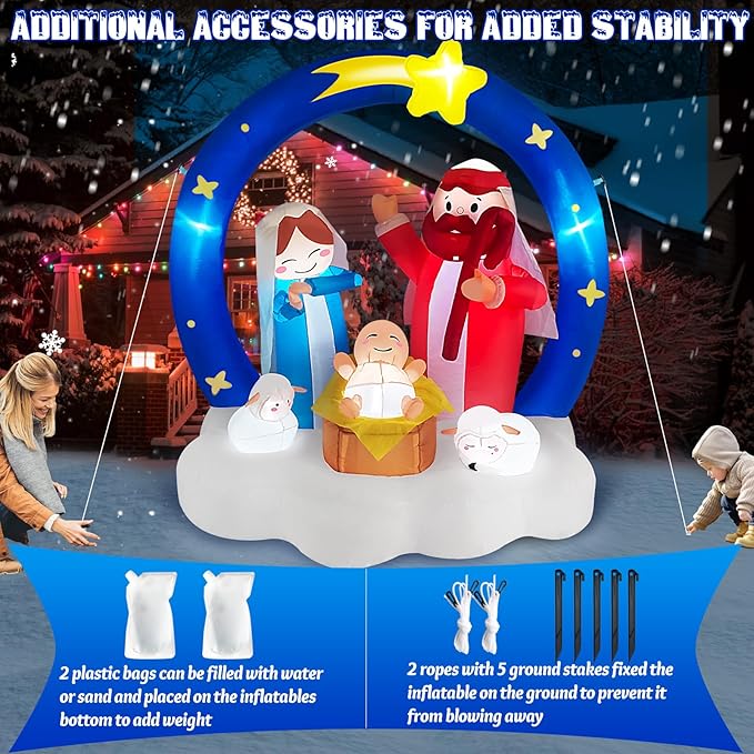 Danxilu 6FT Christmas Inflatables Nativity Scene Outdoor Decorations, Bright LED Lights The Birth of Jesus Scene with Star of Bethlehem Archway Blow up for Outside Yard Garden Lawn Xmas Holiday Decor