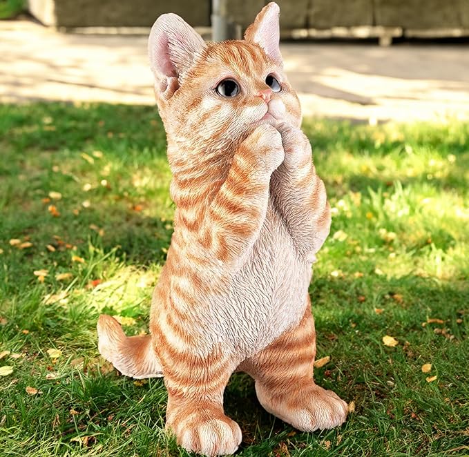 Outdoor Funny Cat Statues Decro,Yard Art Garden Sculptures & Statues,Outdoor Real Animal Sculpture,Perfect for Home Garden Stairs,Farm,Patio,Backyard