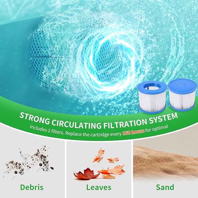 4-6 Person Inflatable Blow Up Hot Tub, Square Portable Hot Tub, Leak-Proof PVC Outdoor Spa with 130 Strong Air Jets, Heater Pump and Insulated Cover, 73” X 73”X 25”