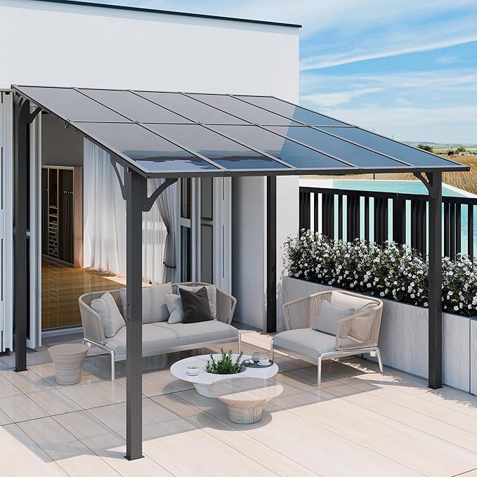 Vongrasig 10’ x 10’ Gazebo for Patio, Large Wall-Mounted Pergola Gazebo on Clearance, Outdoor Lean to Awnings for Backyard, Deck, Patio