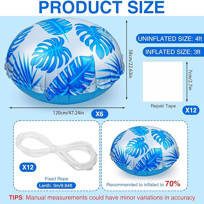 6pcs 4ft Pool Pillows for Above Ground Pools, Cover Balloon Winterizing Inflatable Air Pillow Float with Ropes PVC Ice Equalizer Closing Winter Swimming Ball Accessories