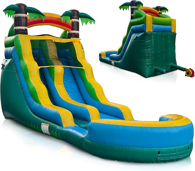 Inflatable Water Slide for Kids and Adults with Splash Pool, Commercial Grade Tropical Backyard Water Park with Slide, Outdoor Fun, Works with Water or Dry Play, 26ft x 9ft x 16ft - with Blower