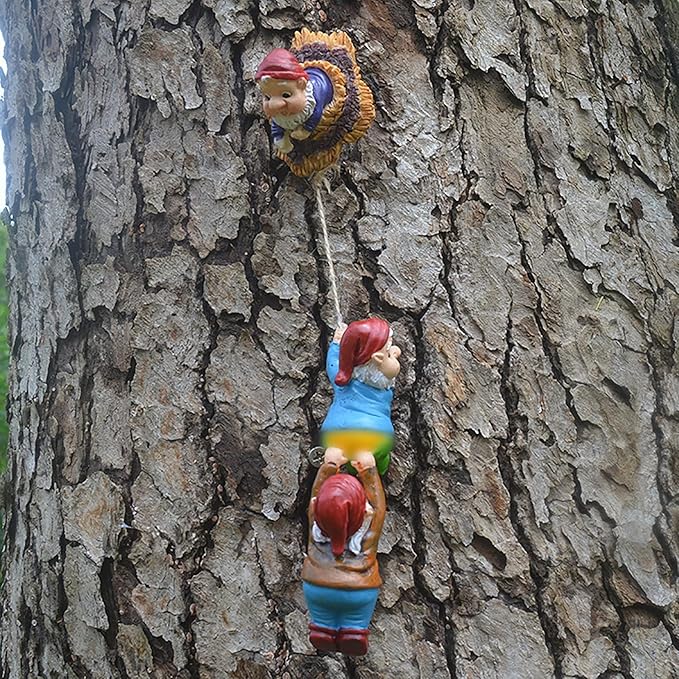 Climbing Rope Gnomes Garden Statue,Gnom Statue Resin Garden Gnome Tree Hugger Outdoor Decor Accessories,Miniature Figurines Micro Garden Gnome Landscape Figurine for Lawn Balcony Patio