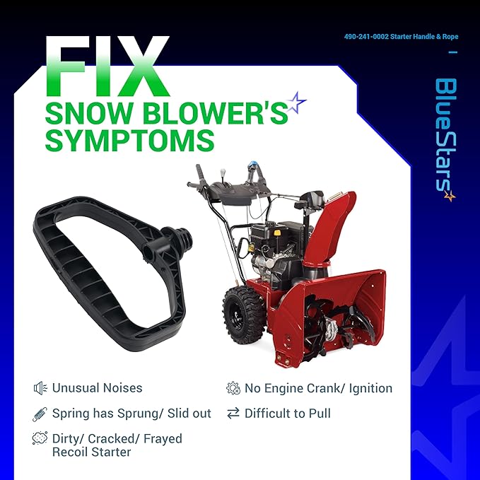 BlueStars 490-241-0002 Snowblower Starter Handle Rope Replacement Part - Compatible with Most MTD Two-Stage Snow Blowers