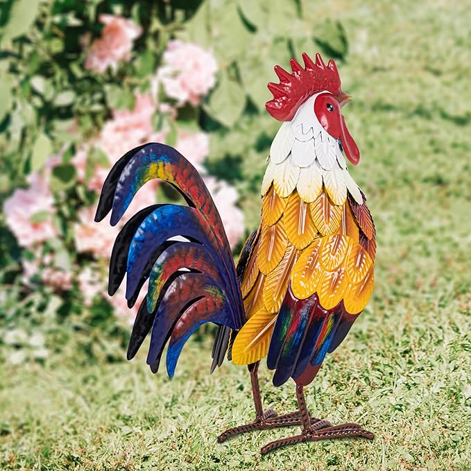 Natelf Metal Rooster Garden Statues & Sculptures, Chicken Yard Art Decor Standing Animal Lawn Ornament for Backyard Patio Kitchen Decorations