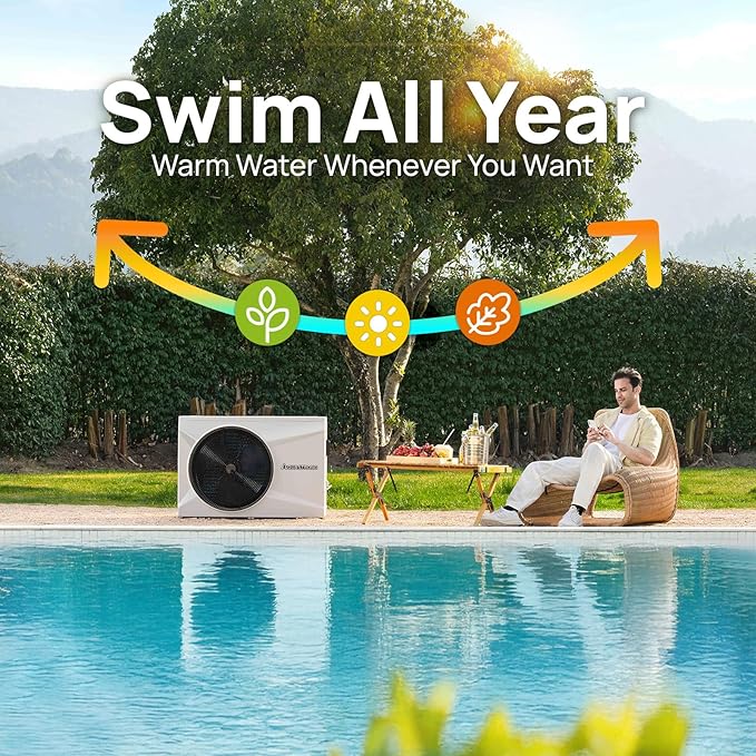 Aquastrong Inverter Swimming Pool Heat Pump, 75,000 BTU 21,000 Gallons Electric Pool Heater for Above Ground and Inground Pool, WiFi Capable Timer, Heating and Cooling Pool Heater 220V