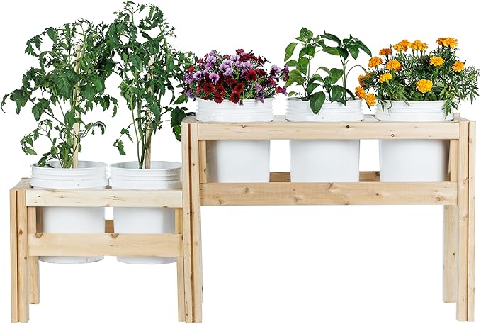 Greenes Fence Two-Tiers Five Bucket Elevated Cedar Wood Garden Frame, 69 in. x 16 in. x 30 in. - Made in USA with North American Cedar