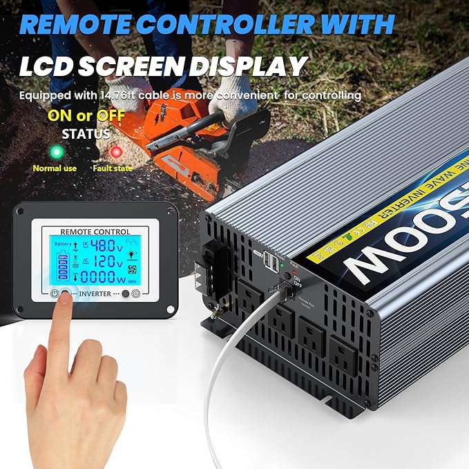 48V 2500W Pure Sine Wave Inverter 48V DC to 110V/120V AC Converter with 4AC Outlets, 5V/3.4A USB, Remote Control with on-Screen Display, Off-Grid Solar Power Inverter for Truck, Home, Vehicles, RV