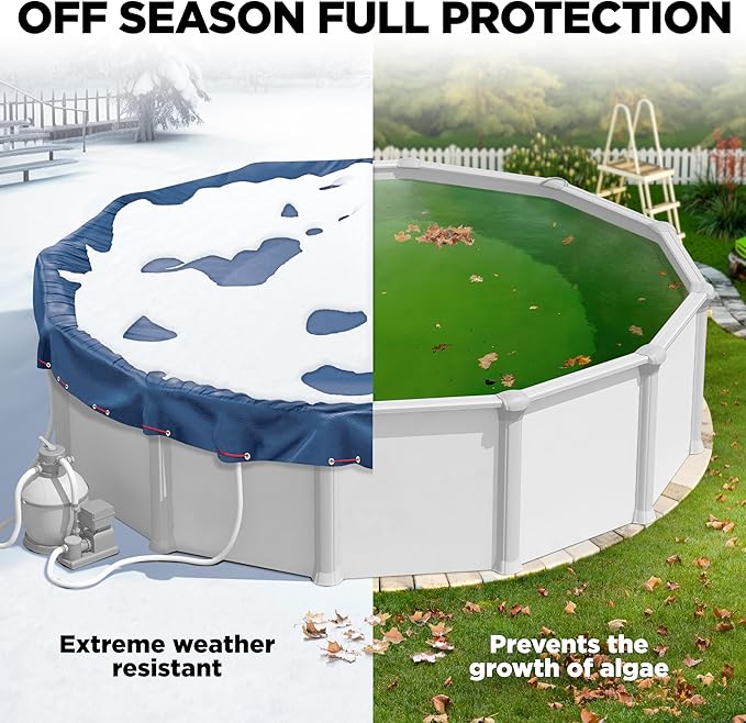 18 x 34 ft Oval Pool Covers for Above Ground Pools, Oval Winter Pool Cover, Swimming Pool Cover, Keeps Out Debris, Cold and UV Resistant, Supreme Mesh, Navy Blue