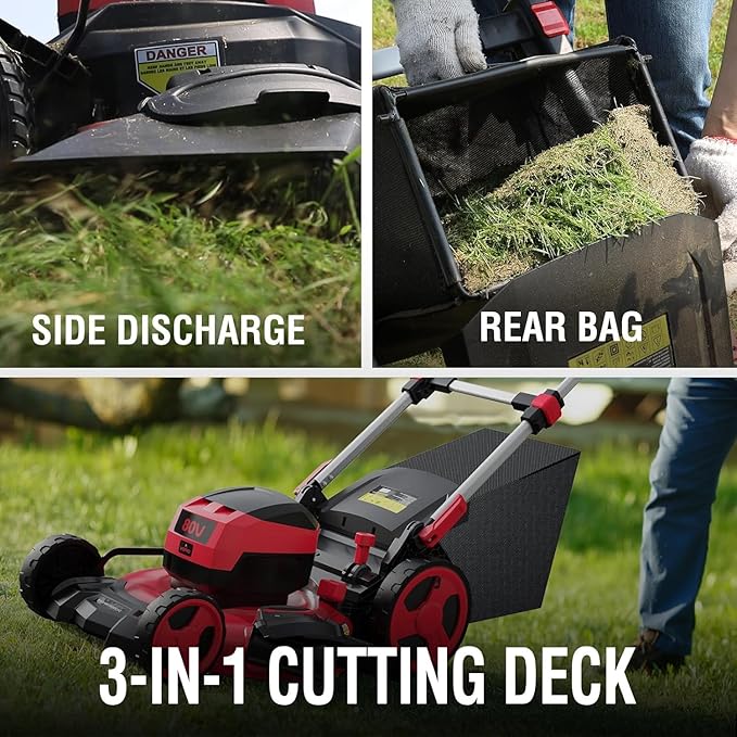 PowerSmart 80V 22" Self Propelled Cordless Lawn Mower 3-in-1 Electric Lawn Mower with 6.0Ah Lithium-ion Battery and Charger