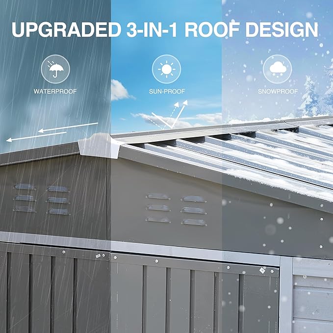 5x3 FT Outdoor Storage Shed with Windows, Wood & Metal Tool Shed Waterproof Storage House for Outside Patio, Garden, Backyard, 4 Vents,Gray (Without Floor)