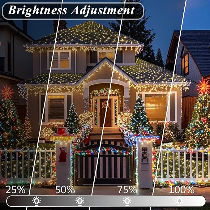 Color Changing Net Lights, 34 Colors Christmas Outdoor Mesh Lights with Remote, 14.8x4.9 ft 240 LED RGB Halloween Net Light Connectable Plug in Waterproof for Bush Thanksgiving Christmas Decoration