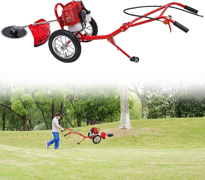 2-Stroke Gas-Powered Grass Cutter, 49CC Heavy-Duty Weeder, 7000 RPM Hand Push Tiller Mower Loosener for Yard Garden Landscaping Weeding Tilling