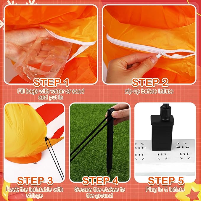 6Ft Christmas Rooster Inflatable with Built in LED Lights Xmas Chicken Blow-Up Lawn Decoration for Winter Home Garden Yard Holiday Party Indoor Outdoor Decor