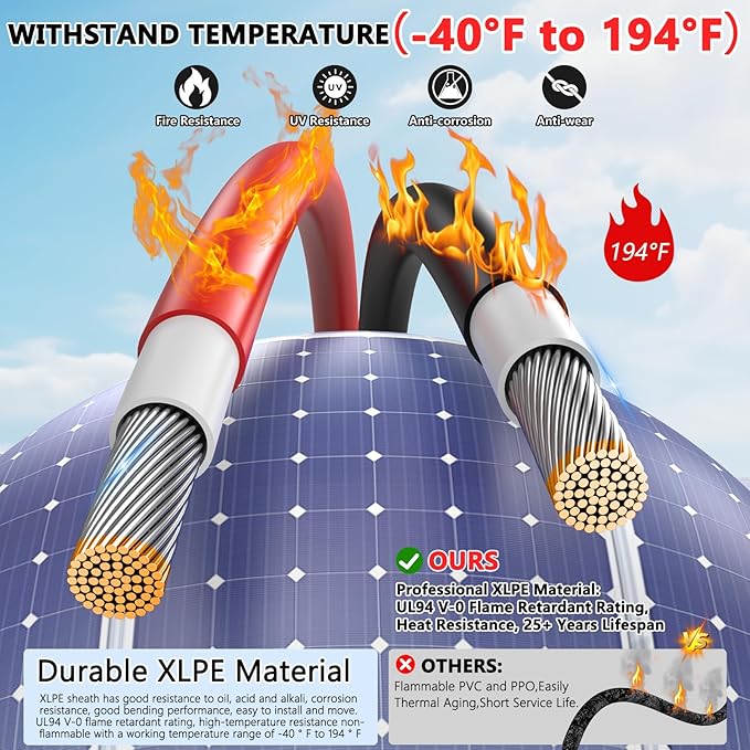 Oududianzi 2x150 Feet Solar Panel Wire, 10AWG Solar Wire Tinned Copper 10 Gauge PV Cable, for Outdoor Automotive RV Boat Marine (150FT Red + 150FT Black)