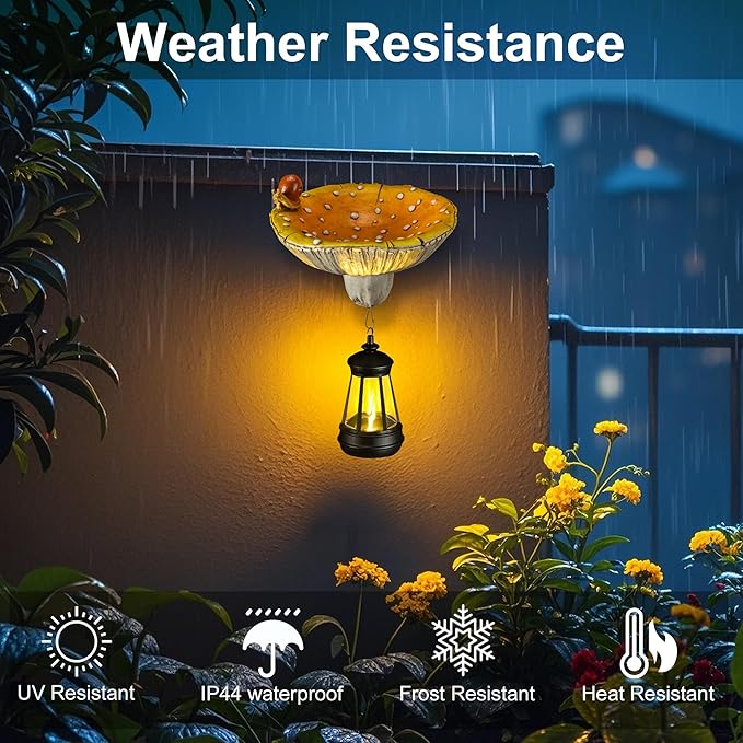 Mushroom with Snail and Lantern Cute Solar Statue Light Garden Decoration Resin Decoration Painted Design Craft Ornament for Indoor Outdoor Gift(Yellow)