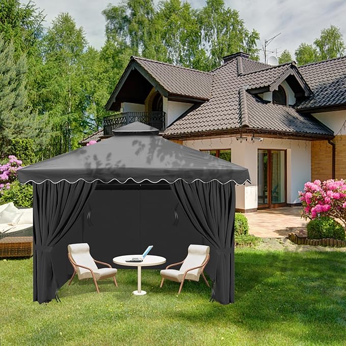 Gazebo Universal Replacement Privacy Curtain, 10'X12' Gazebo Curtains Outdoor Waterproof, 4-Panels Sidewall with Zipper for Patio, Garden and Backyard (Only Curtains, 10'X12', Black)