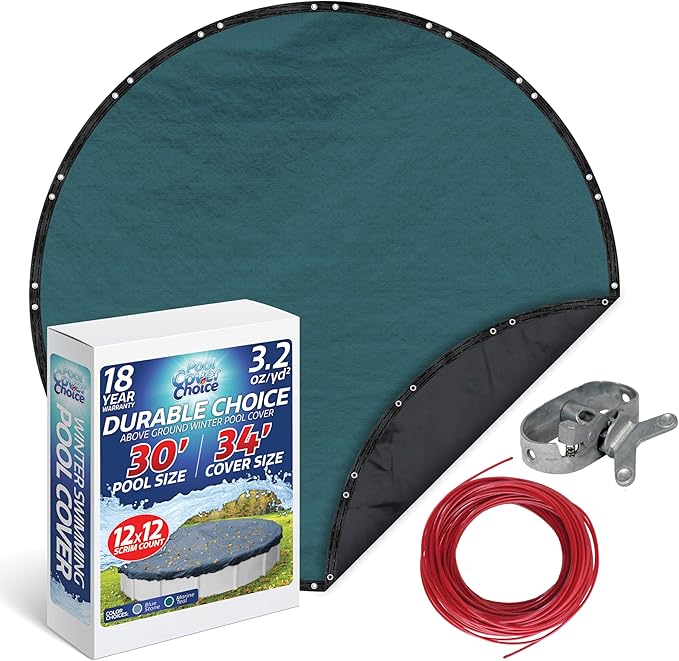 Winter Swimming Pool Cover for 30 ft Aboveground Round Pool Size, Durable Choice Series, Solid Material, Color - Marine Teal, Pool Cover Choice 3930-4CHOICE