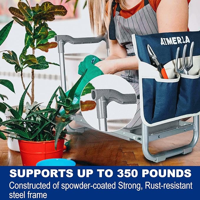 Aimerla Foldable Garden Kneeler Seat Heavy Duty [Upgraded Widened Thick Kneeling Pad] Garden Stool with Large Garden Tool Bags with Pockets - Portable Garden Bench Gardening Gifts for Parents