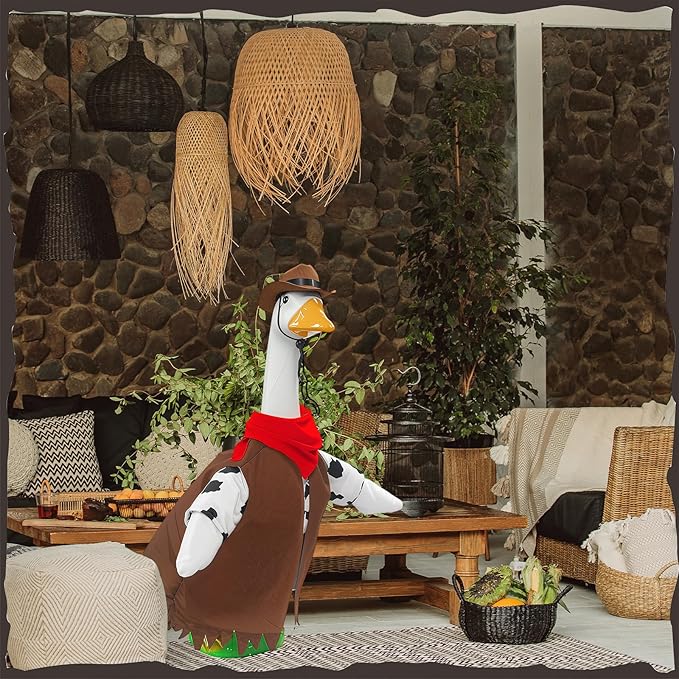 Porch Goose Outfits for 23” High Plastic Goose Cowboy Outfits Clothes for Cement Goose for Indoor Outdoor Garden Yard Lawn Patio Art Decor
