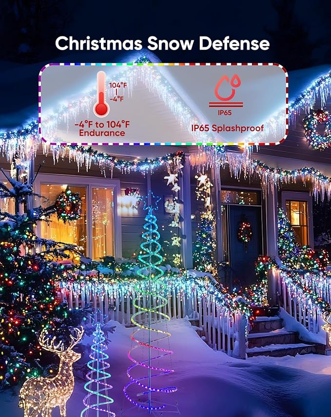 Double Spiral Christmas Tree Light Outdoor, Color Changing Remote Control Outdoor Light Up Christmas Tree with 8 Modes, 24V Plug&Play ETL Waterproof for Xmas Yard, RGB+IC, 7FT