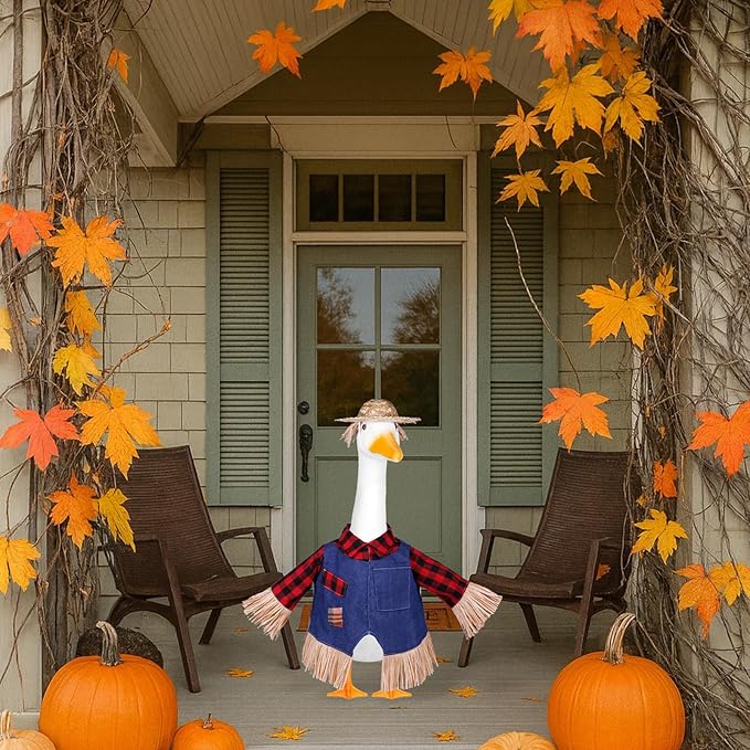 Scarecrow Goose Outfits Halloween Porch Goose Costume for 23inch Thankgiving Geese Clothes Fall Outdoor Garden Yard Patio Lawn Decor
