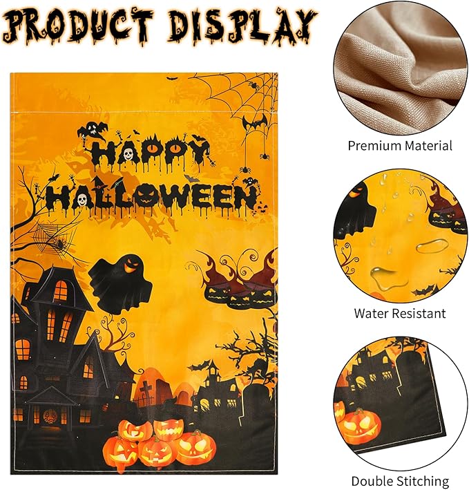Halloween Holiday Garden Flags 12x18 Inch Vertical Double Sided Pumpkin Lantern Spider Web Ghost Flags for Home Yard Lawn Outdoor Decorations
