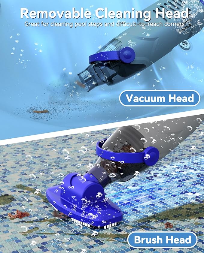 Cordless Pool Vacuum for Above Ground Pool, 60W Rechargeable Handheld Pool Vacuum Cleaner with Pole & 18GPM Suction, Spa Vacuum for Hot Tub, Above Ground/Inground Pools-Grey