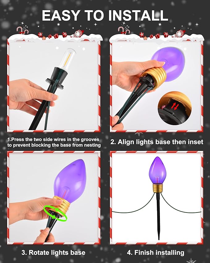 10 Jumbo C9 Pathway Lights Outdoor, 11Ft 2 Pack 5 LED Giant Bulbs, Large Outdoor Christmas Decor for Holiday Lawn Yard Garden, Big Christmas Lights Decorations, Multicolor