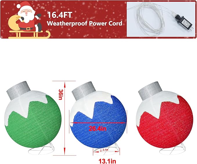 VEIKOU 36 Inch Pop-Up Set of 3 Large Christmas Ornaments, Outdoor Christmas Decorations with Base, Oversized Collapsible Balls Outdoor Indoor for Holiday Yard Garden Lawn