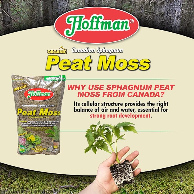 Hoffman Canadian Sphagnum Peat Moss Soil Conditioner to Improve Moisture Retention and Aeration, 10qt Bag, Pack of 3