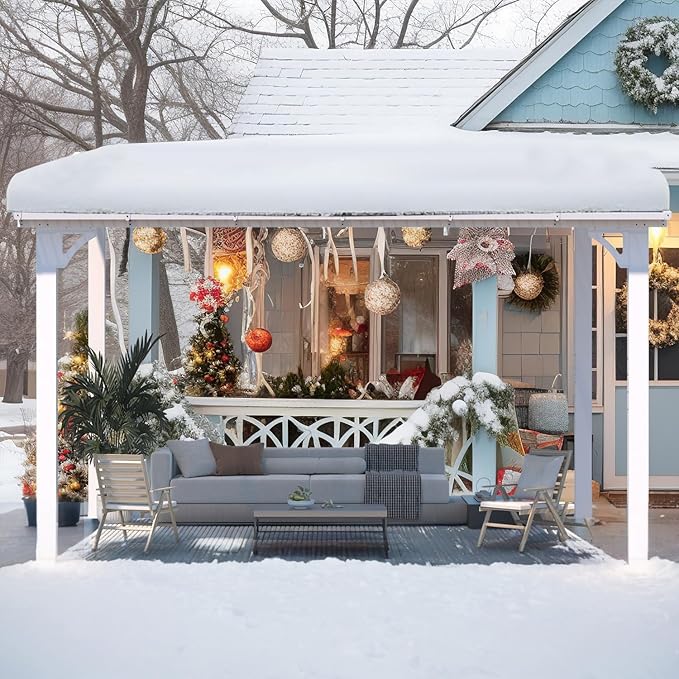 AECOJOY 12' x 8' Outdoor Gazebo Pergola for Patio, Large White Hardtop Lean to 8x12 Gazebo Shelter Pergolas and Gazebos Clearance with Patio Roof, Large Wall-Mounted Heavy Duty Awnings for Patio