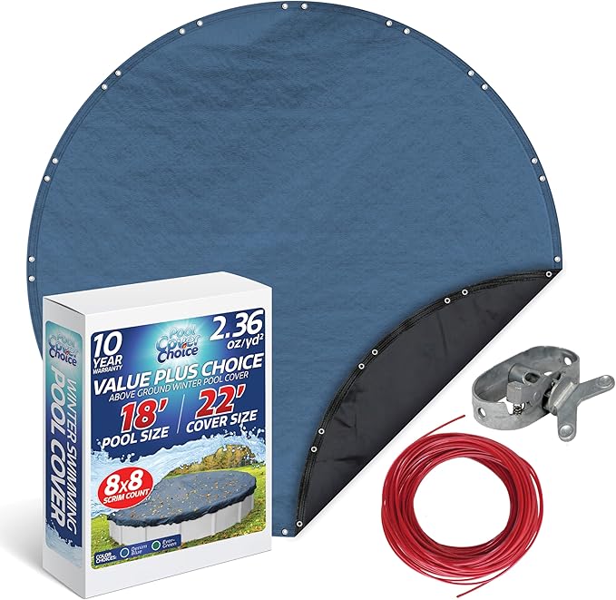 Winter Swimming Pool Cover for 18 ft Aboveground Round Pool Size, Value Plus Choice Series, Solid Material, Color - Denim Blue, Pool Cover Choice 3518-4CHOICE