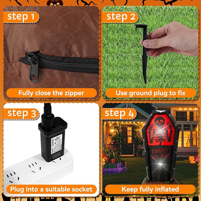 5FT Coffin, Halloween Outdoor Inflatable Decoration, with LED Lights, Suitable for Outdoor Lawns, Gardens, Terraces and Halloween Parties