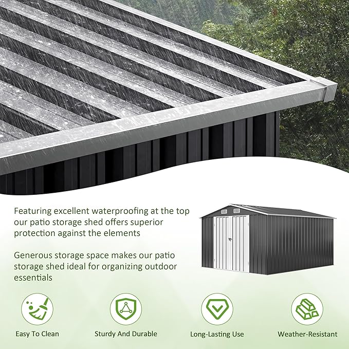 10x12 FT Outdoor Storage Shed, Metal Garden Tool Shed with Updated Frame Structure and Lockable Doors, Ideal for Backyard Garden Patio Lawn, Grey