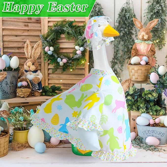 Easter Goose Outfit for 23" Cement Porch Goose Statue - Spring Outdoor Patio Yard Lawn Decoration