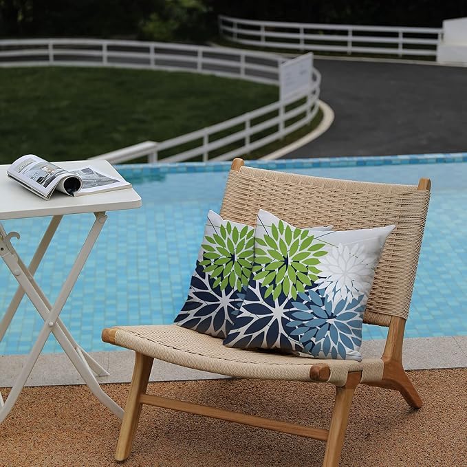 DFXSZ Outdoor Throw Pillow Covers 22x22 Inch Set of 2 Waterproof Spring Summer Geometric Elegant Blue Green Outdoor Pillow Covers for Patio Funiture Garden Couch 158Y22