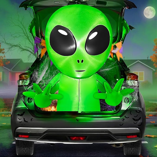 3.5 Ft Halloween Inflatable Alien Trunk Or Treat Car Decoration with Built-in LEDs, Halloween Blow Up Alien Broke Out from Car Decoration Outdoor Yard Decor