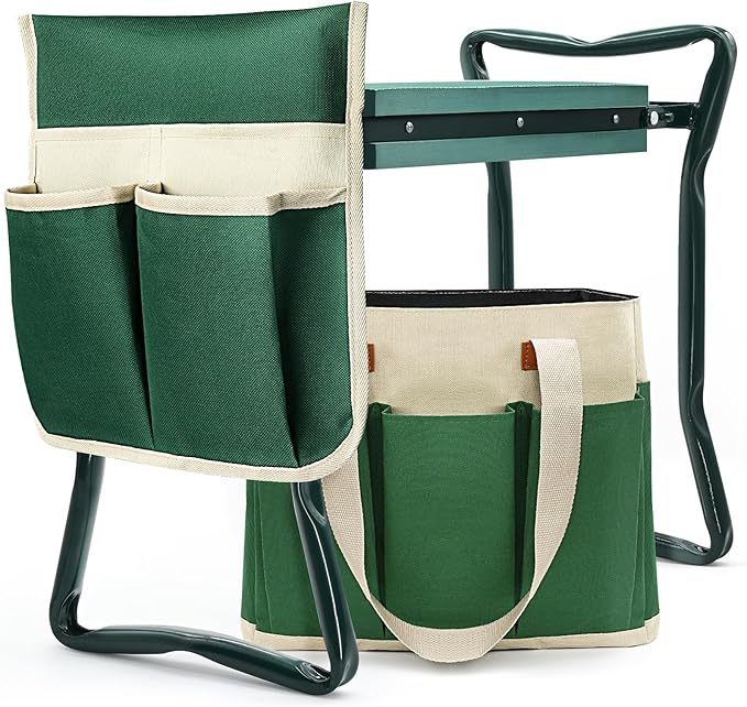 Garden Stool and Kneeler,Foldable Gardening Bench with Tool Bag Pouch EVA and Garden Gloves,Garden Kneeler and Seat Gardening Gift for Women Men