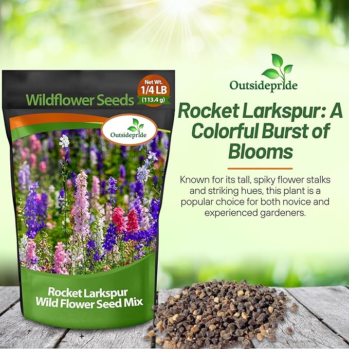 Outsidepride 1/4 lb. Delphinium Rocket Larkspur Wild Flower Seed Mix for Planting
