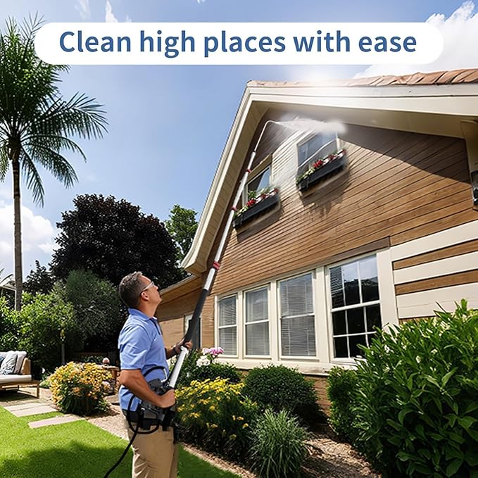 24FT Telescoping Pressure Washer Wand Kit - 2 Extension Poles, Gutter Cleaner, Brush, Pivoting Coupler & 7 Nozzles for Roof, Deck, Vehicle, Sidings