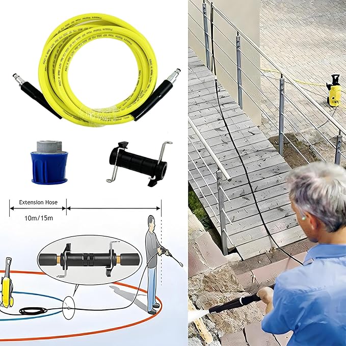 5800PSI/400Bar Ultra Flexible Pressure Washer Hose for Bosch Home Cleaning, 5M-30M High Pressure Extension Tube with Quick-Connect Adapter,(Red/Blue/Yellow/Green/Grey/Orange/Light Blue)(Yellow,95FT)