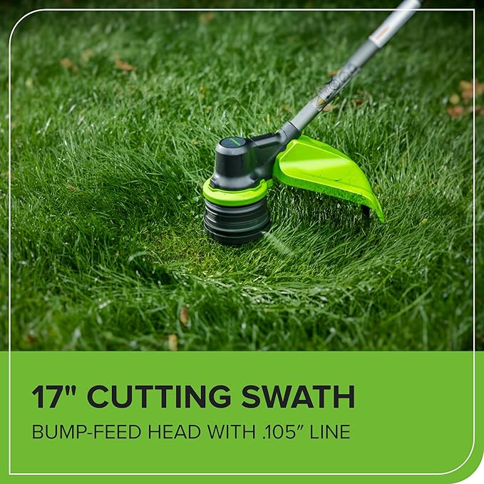 Greenworks 40V 17" Brushless Cordless String Trimmer/Weed Wacker, 5.0Ah Battery and Charger Included