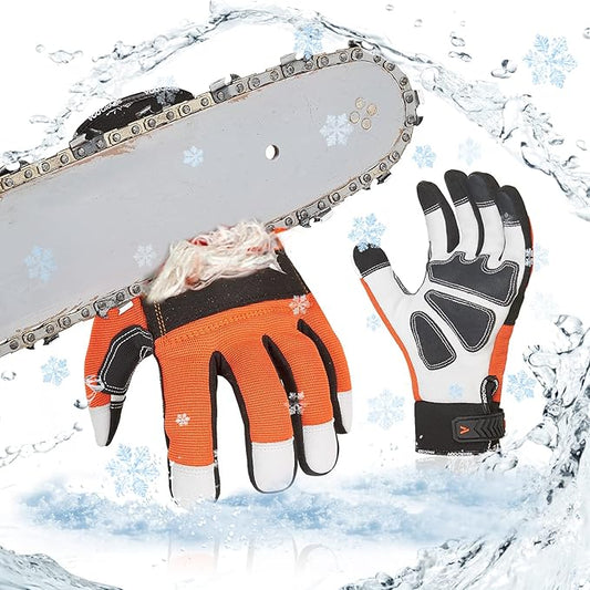 Vgo... 1-Pair 0℃/32°F Chainsaw Gloves, 12-Layer Chainsaw Protection on Left Hand Back, Safety leather Work Gloves, Mechanic Gloves(Size M, Lined Orange,GA8912FWCS)