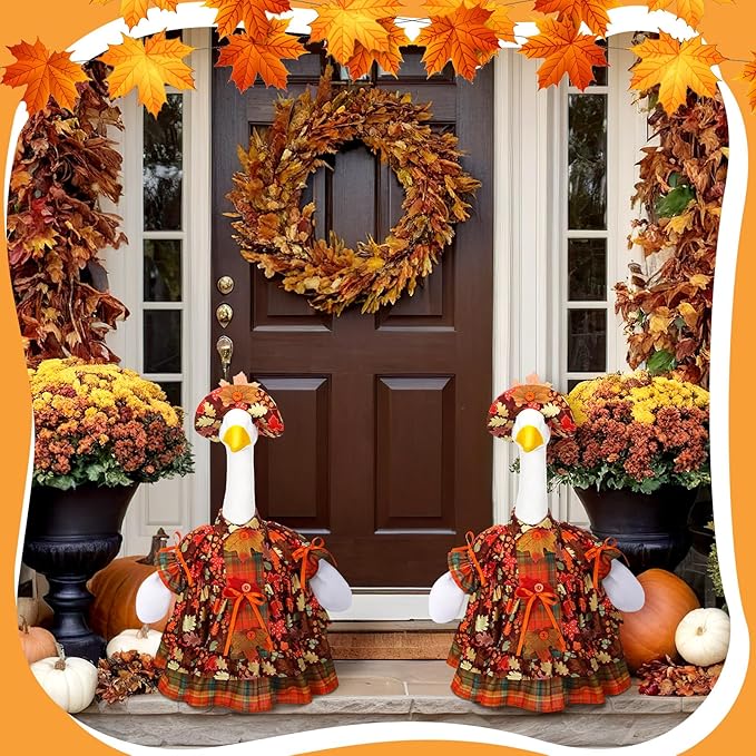 Suzile Autumn Goose Outfit Fall Maple Dresses Clothes for 23" High Cement or Plastic Porch Goose Costume for Yard Lawn Outdoor Garden Patio Statue Thanksgiving Party Xmas Holiday Decor