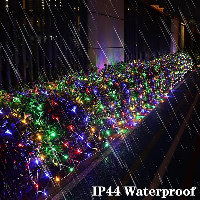 Lovelite 610 LED Christmas Net Lights, 34.5ft x 5ft Mesh Lights Outdoor Clear Wire 8 Modes, Waterproof Connectable String Lights Plug in for Bushes Xmas Tree Garden Holiday Party Decor - Multicolor
