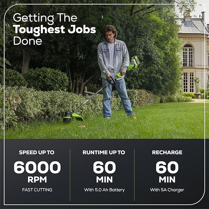 Greenworks 40V 17" Brushless Cordless String Trimmer/Weed Wacker, 5.0Ah Battery and Charger Included